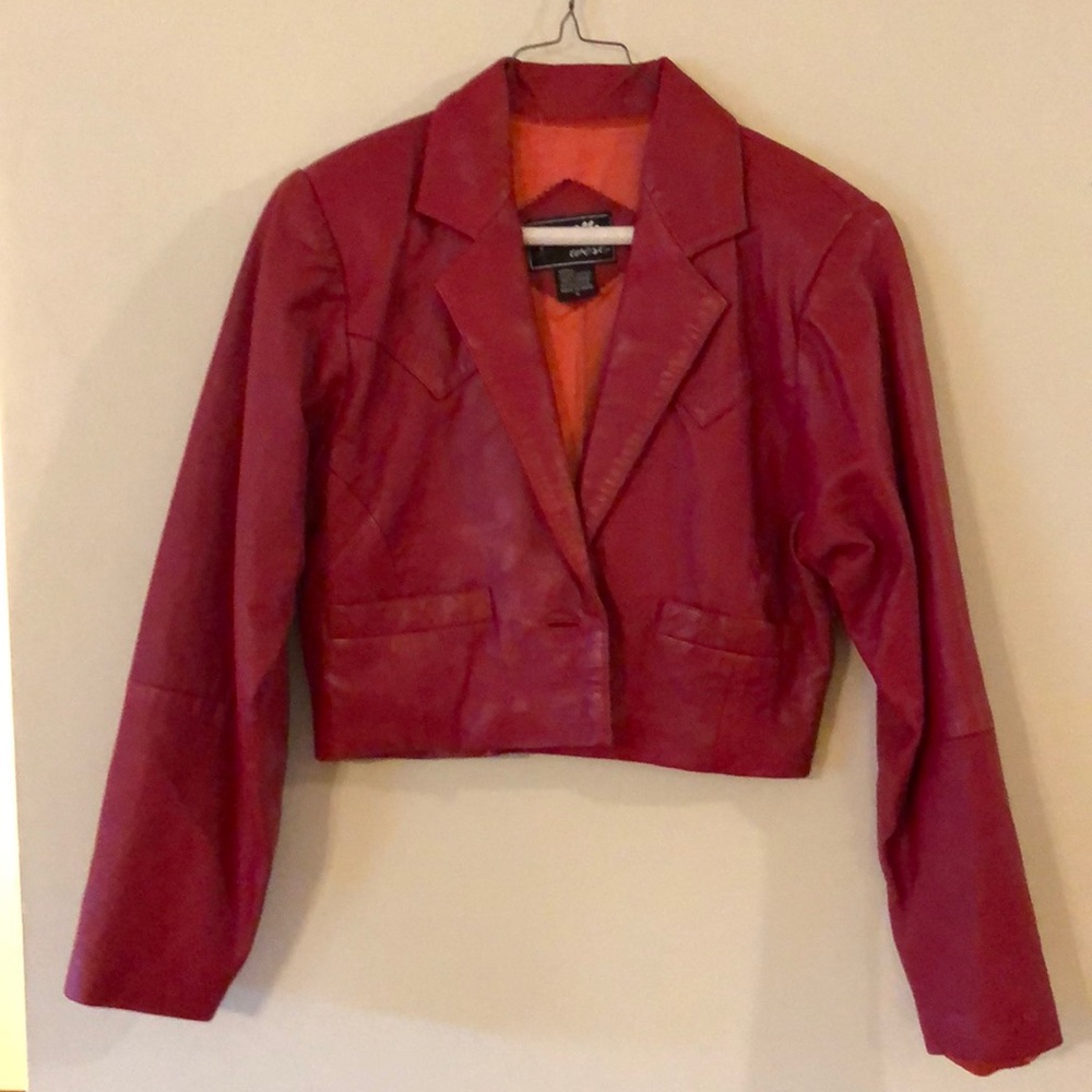 Vintage Cropped Red Leather Jacket